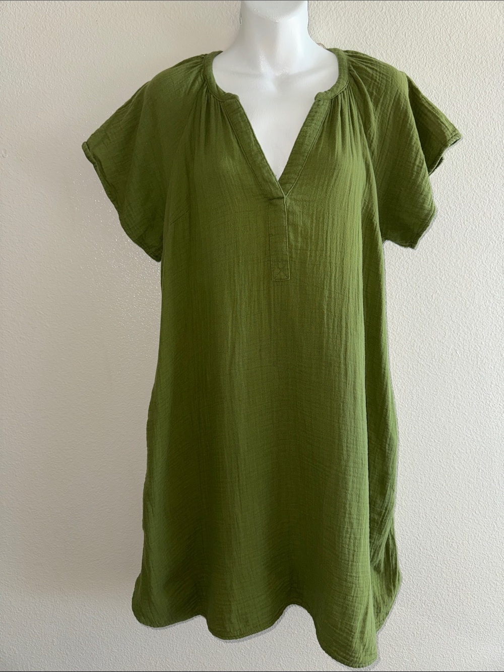 Olive V-Neck dress  size S 100% cotton